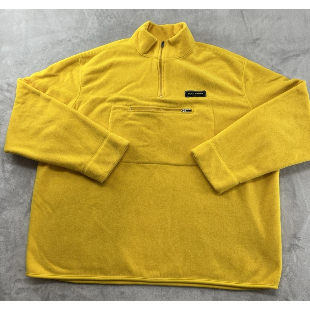 VTG Polo Sport Ralph Lauren Sweatshirt Men 2XL Yellow 1/4 Zip Fleece Polartec